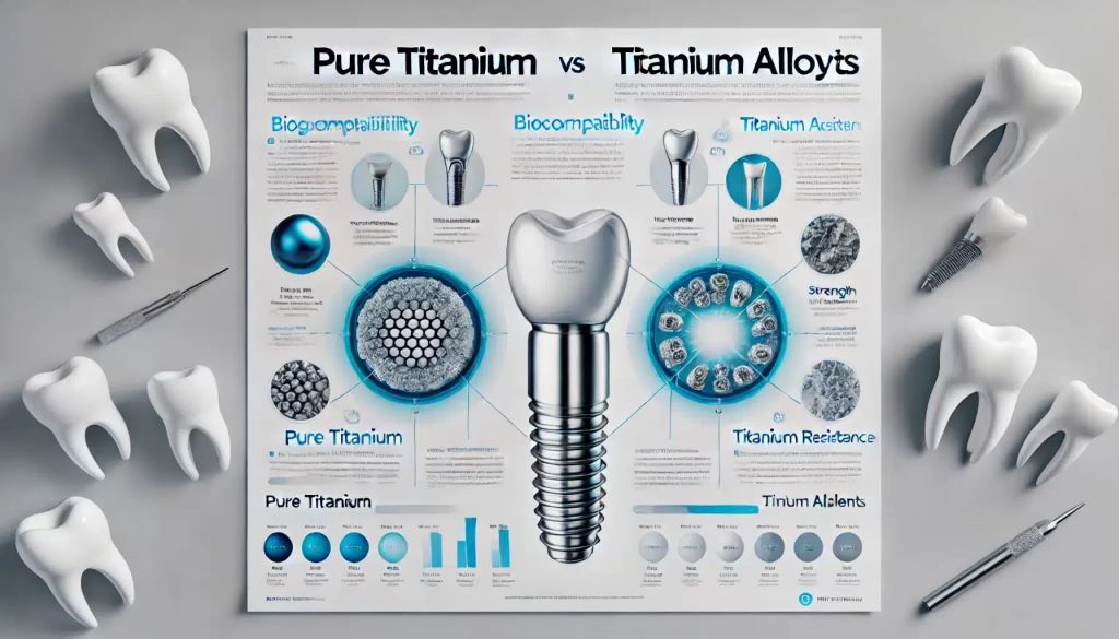 Compare pure titanium and titanium alloyts implants